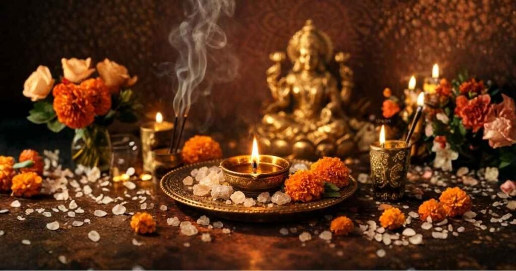 astrology remedies for negative energy with diya and lakshmi idol